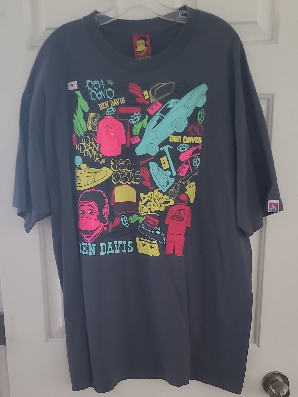 Ben Davis Charcoal Short-Sleeve Tee with Neon Multi-Color Graphics